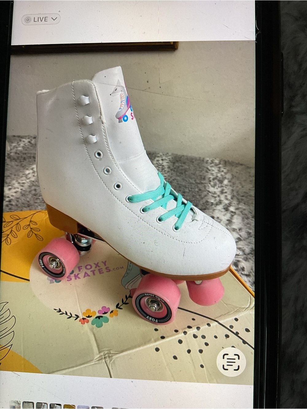 Foxy Skates Women's White Roller Skate with Pink Wheels
